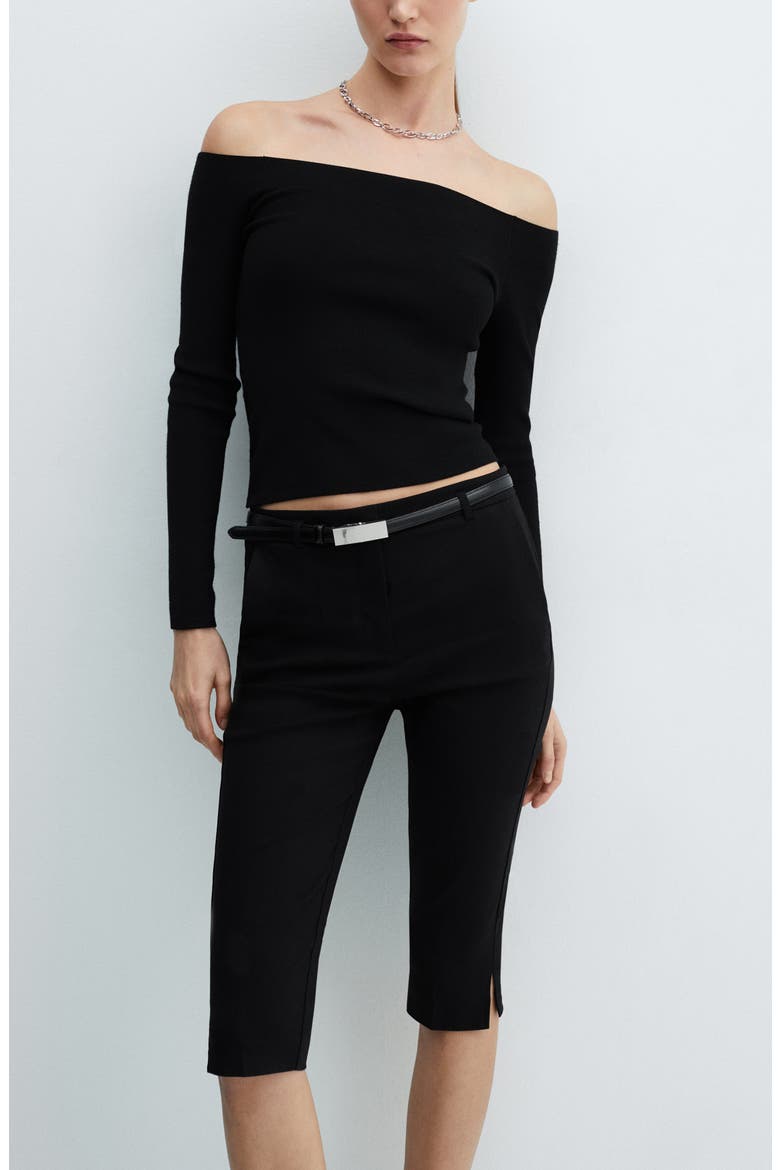 Piccola Belted Capri Pants, Alternate, color, BLACK