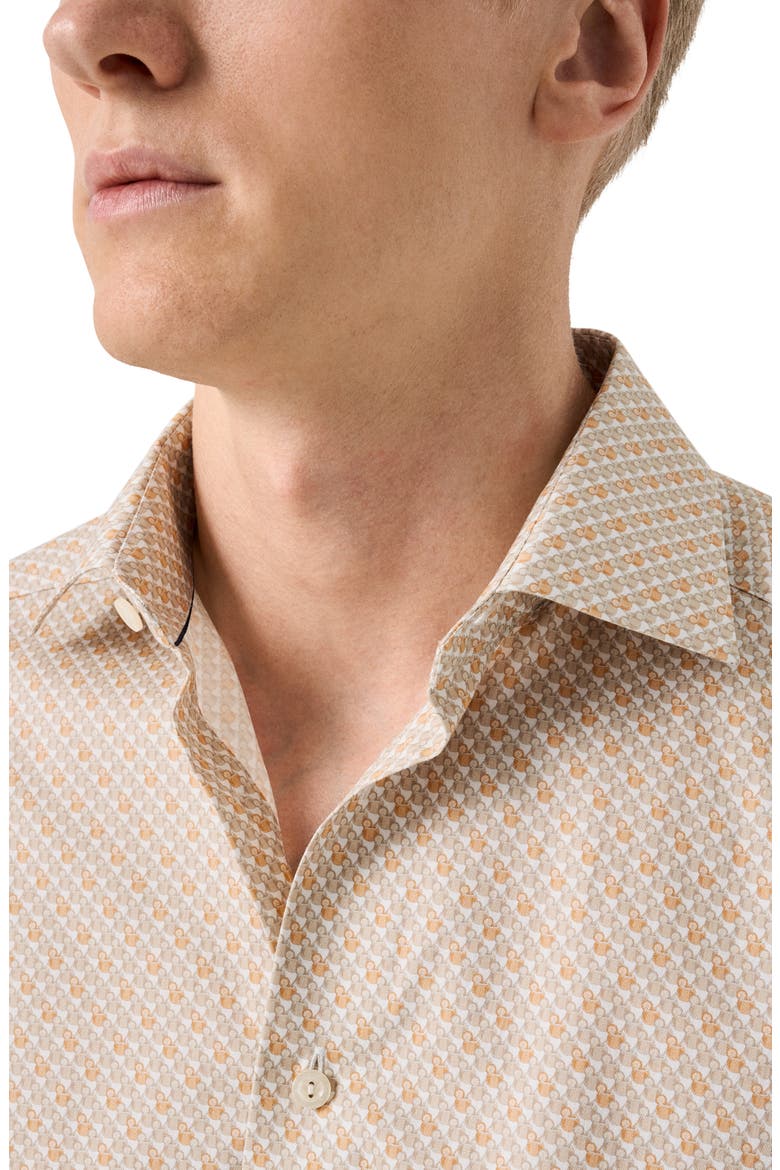 Slim Fit Tropical Cocktail Print Cotton Twill Dress Shirt, Alternate, color, MEDIUM ORANGE