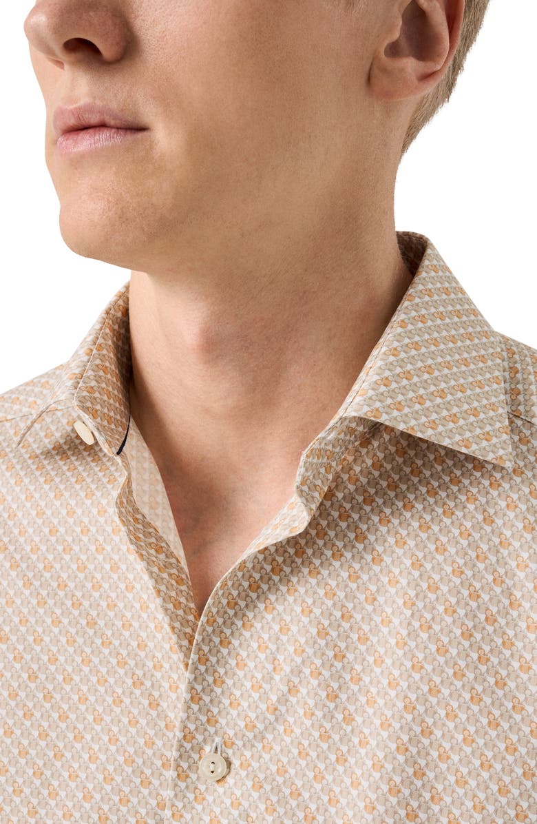 Eton Slim Fit Tropical Cocktail Print Cotton Twill Dress Shirt, Alternate, color, Medium Orange