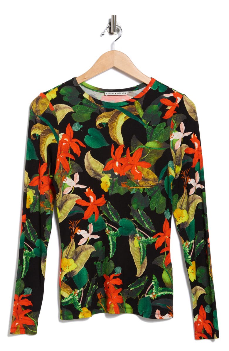 Alice + Olivia Delaina Long Sleeve Top, Alternate, color, Tropical Sunrise Black