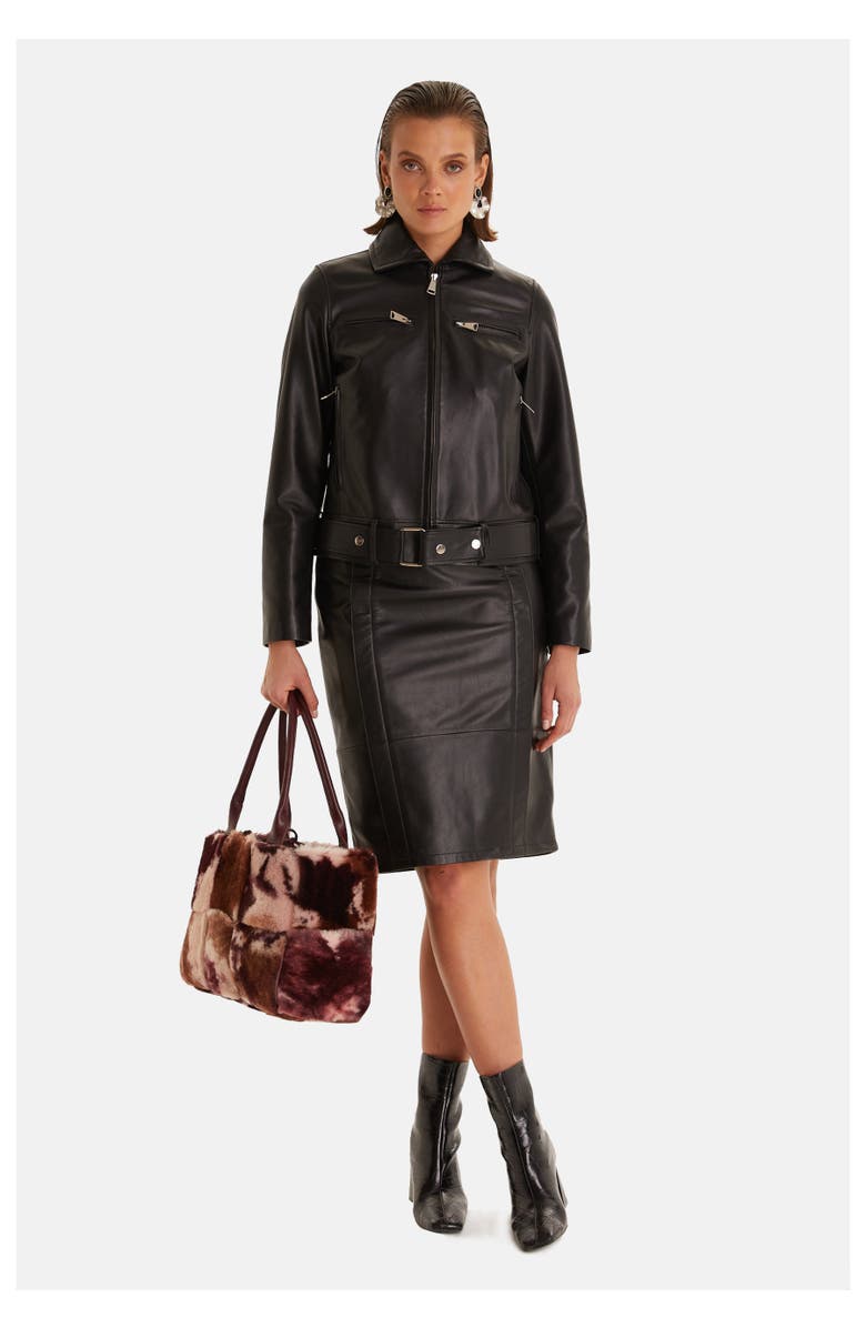 Furniq UK Imogen Leather Blazer, Alternate, color, Black