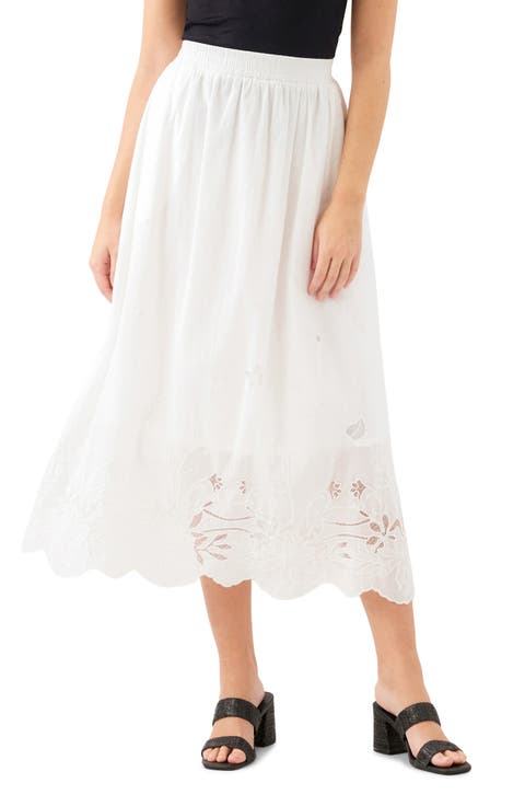Embroidered Eyelet Cotton Midi Skirt