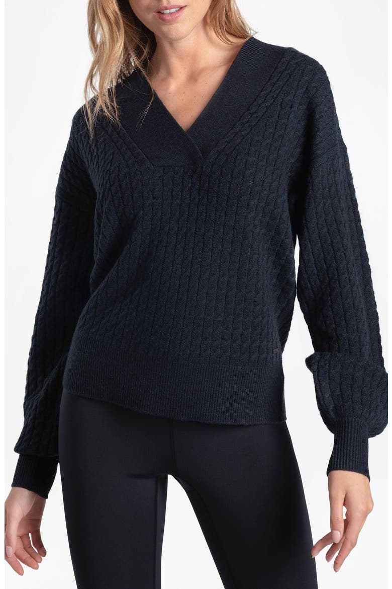 Camille Cable Knit Pullover Sweater, Main, color, BLACK HEATHER