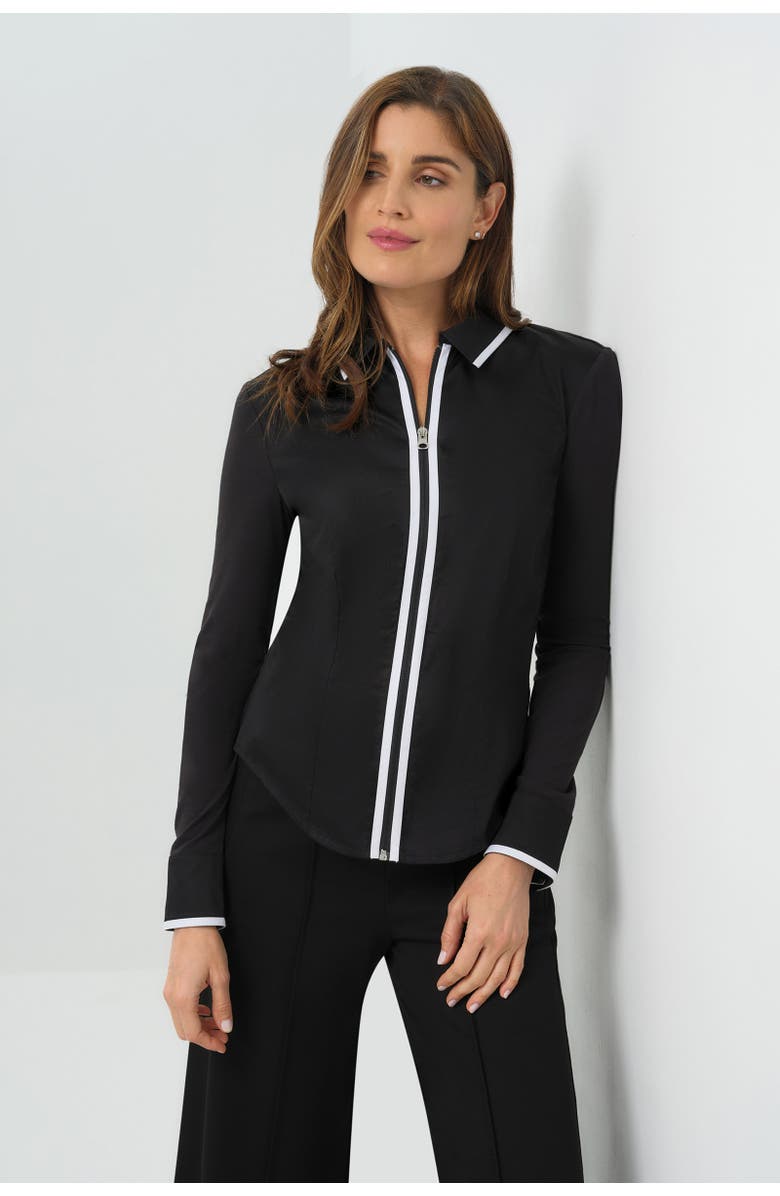 Anatomie Bruna Collared Zip Top with Poplin Front, Main, color, Black/White