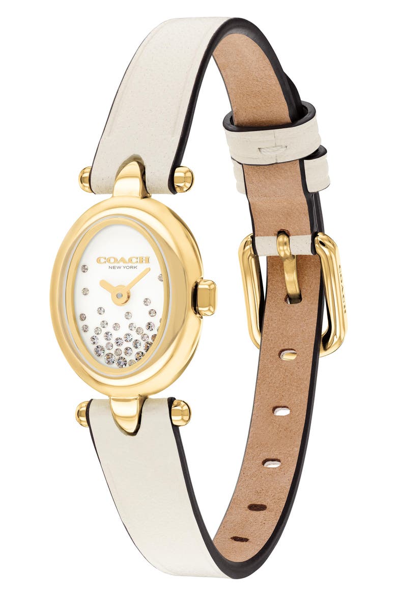 Sammy Leather Strap Watch, 28mm, Alternate, color, WHITE