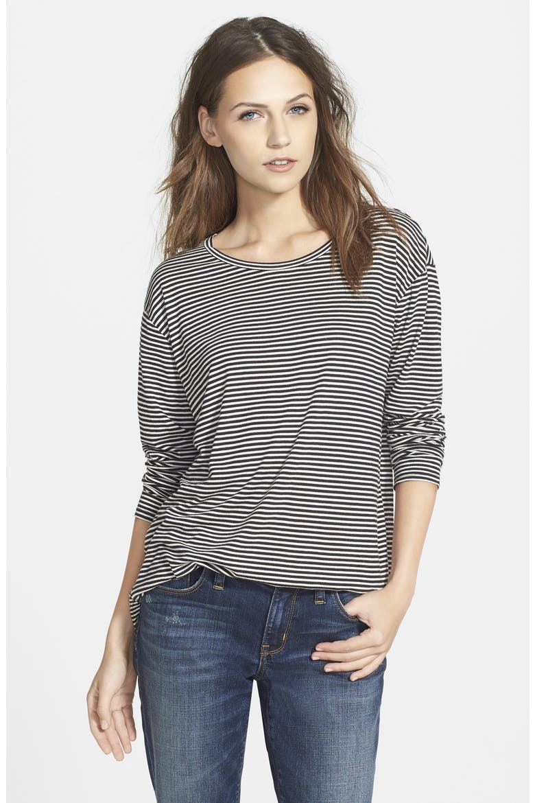 Long Sleeve Stripe Tee, Main, color, BLACK