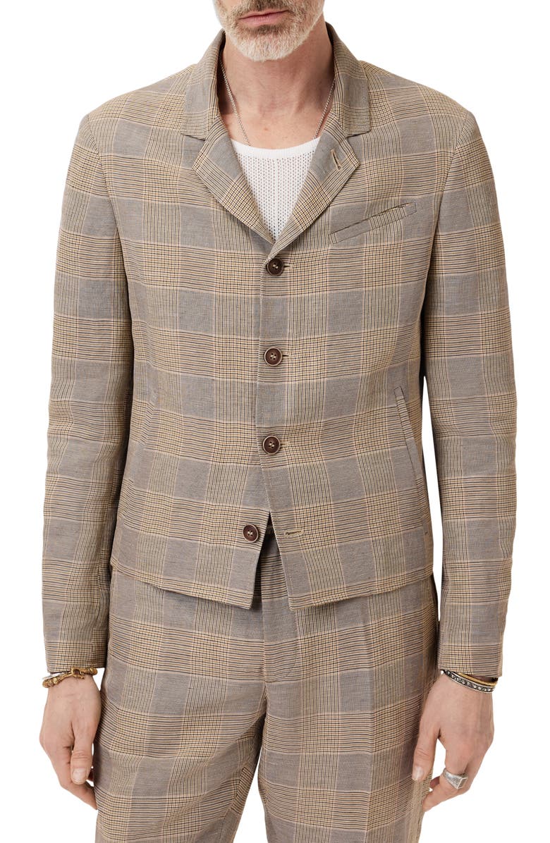 John Varvatos Torino Short Glen Plaid Linen & Viscose Sport Coat, Main, color, Dark Tan