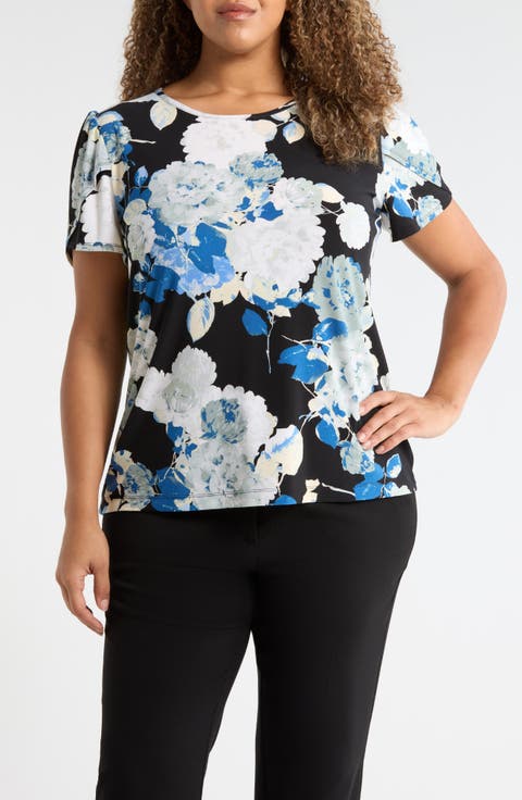 Floral Print Tulip Sleeve Top (Plus)