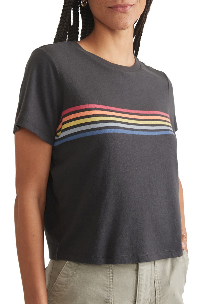 Easy Rainbow Stripe Crop T-Shirt, Alternate, color, FADED BLACK