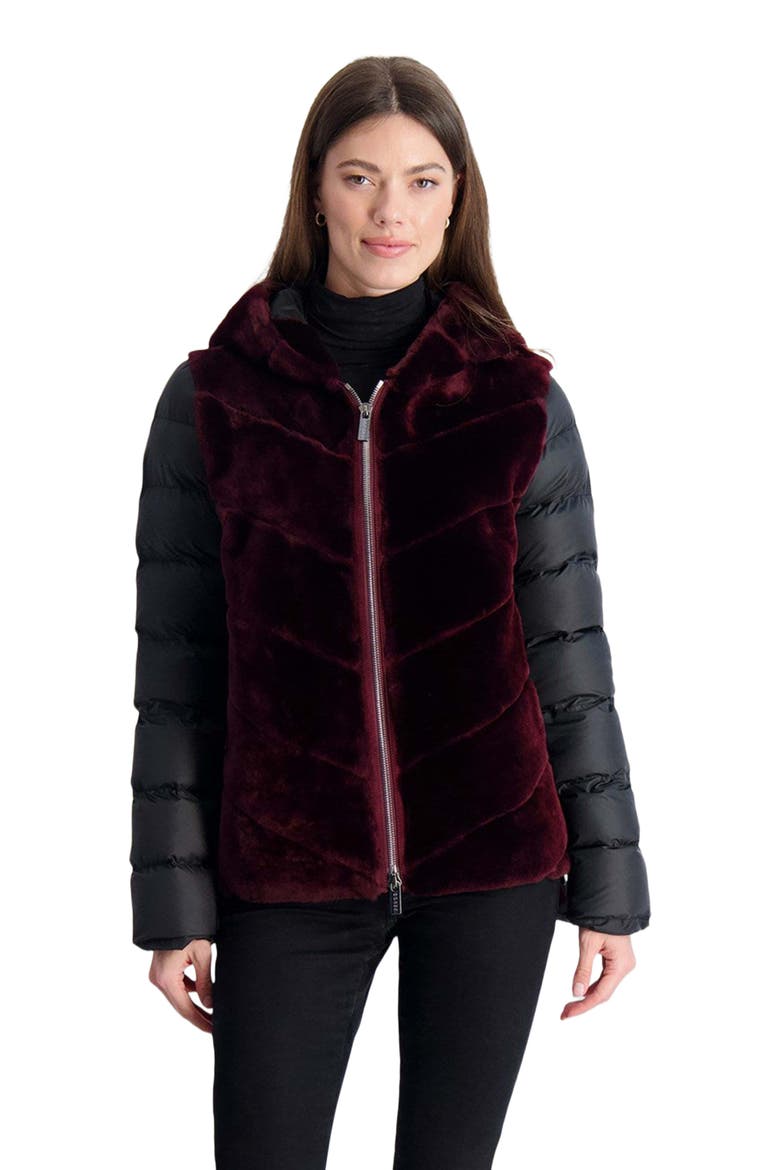 Genuine Shearling Parka, Quilted Features, Main, color, BURGUNDY/BLACK