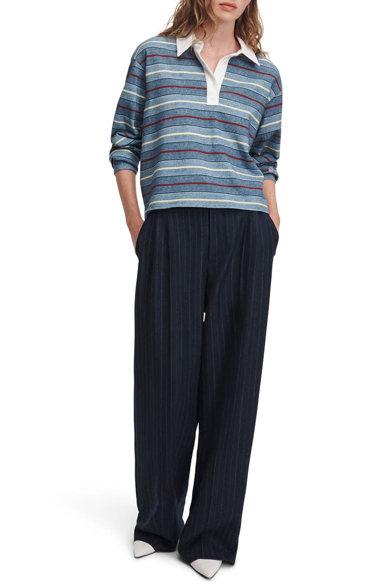 Miramar Cropped Rugby Polo Sweatshirt, Alternate, color, INDIGO STRIPE