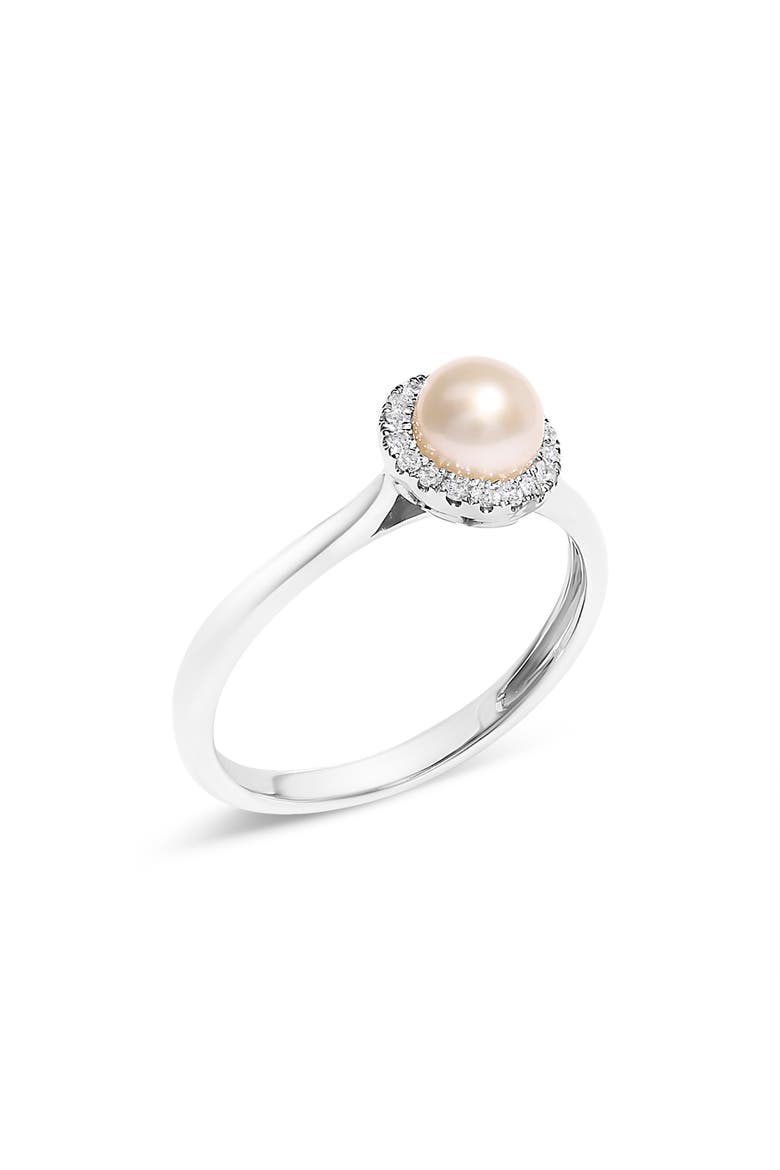 10K White Gold 5MM Pearl and Diamond Halo Ring, Alternate, color, White