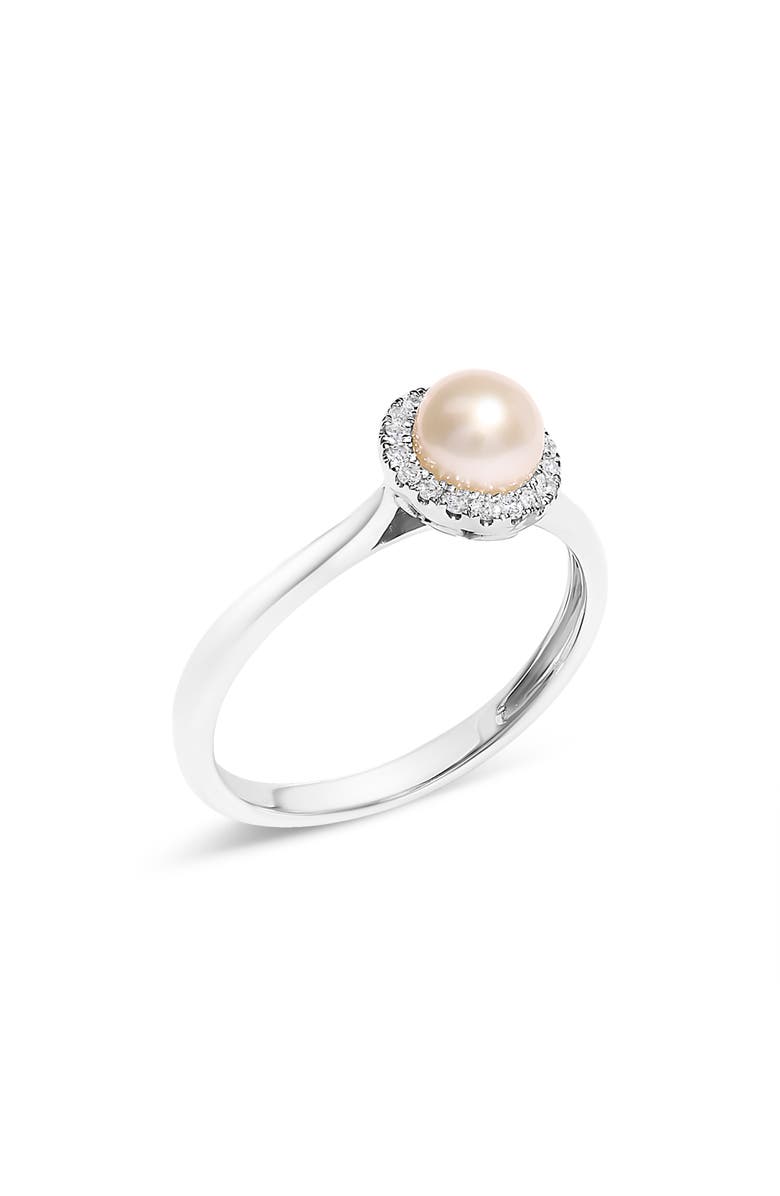 Haus of Brilliance 10K White Gold 5MM Pearl and Diamond Halo Ring, Alternate, color, White