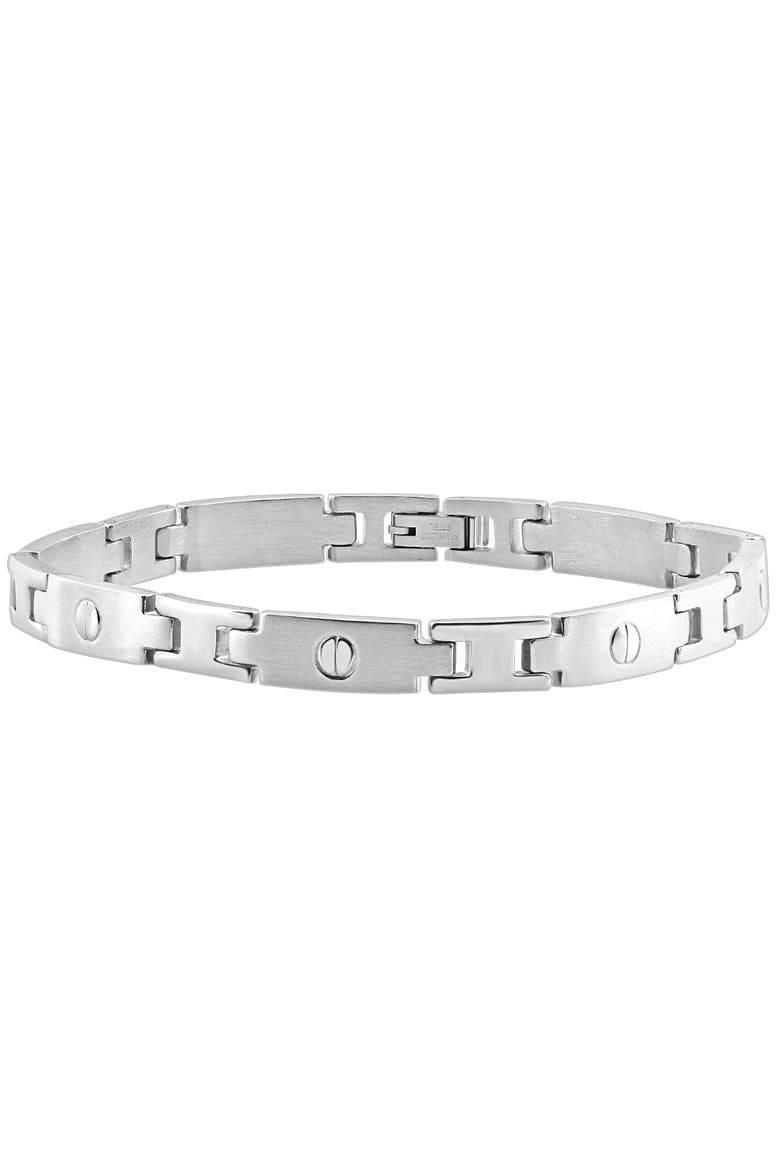 Men's Steel Single Tone 7mm Screwed Long Link Flexible 8.5" Bracelet, Main, color, Stainless Steel