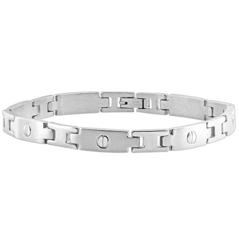 Men's Steel Single Tone 7mm Screwed Long Link Flexible 8.5" Bracelet