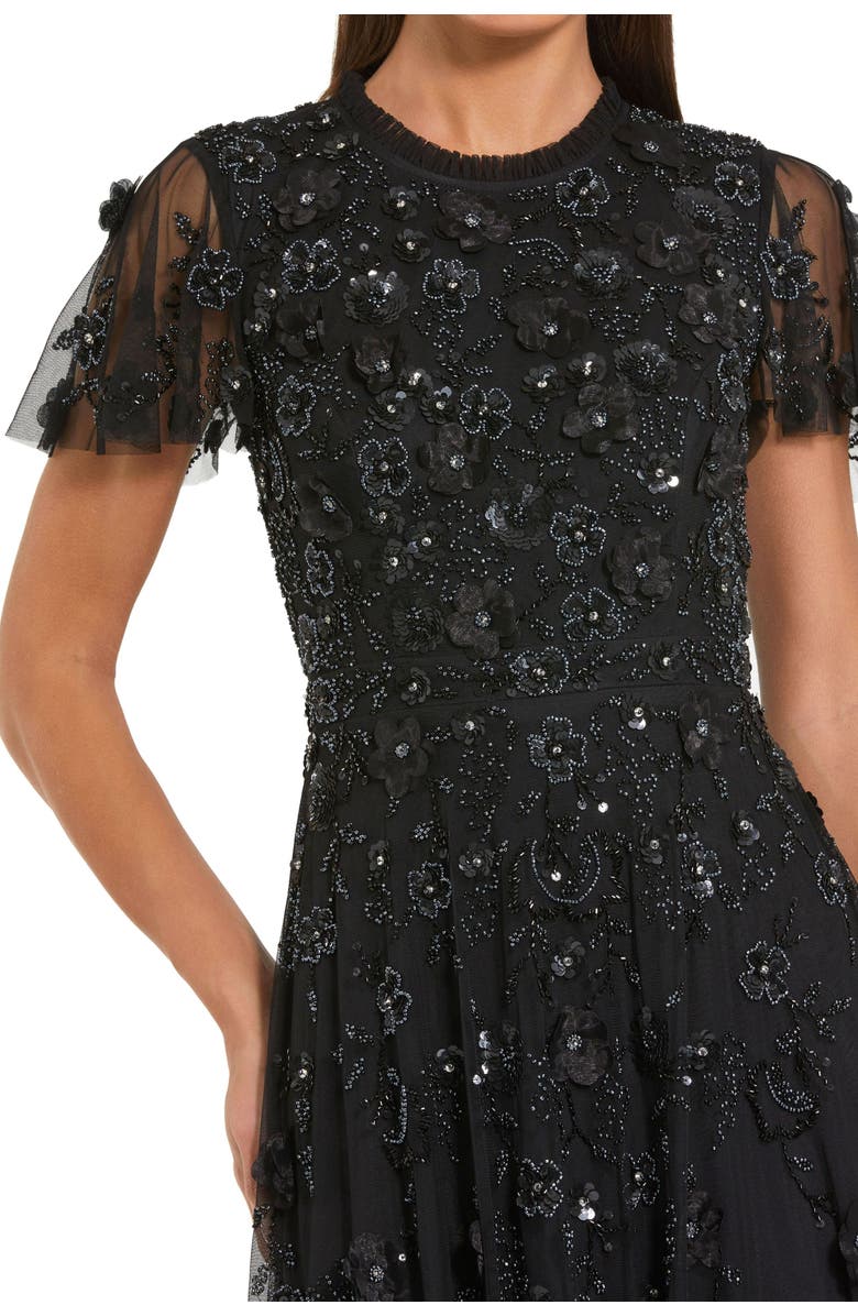 Mac Duggal Embellished High Neck Cap Sleeve A Line Dress, Alternate, color, Black