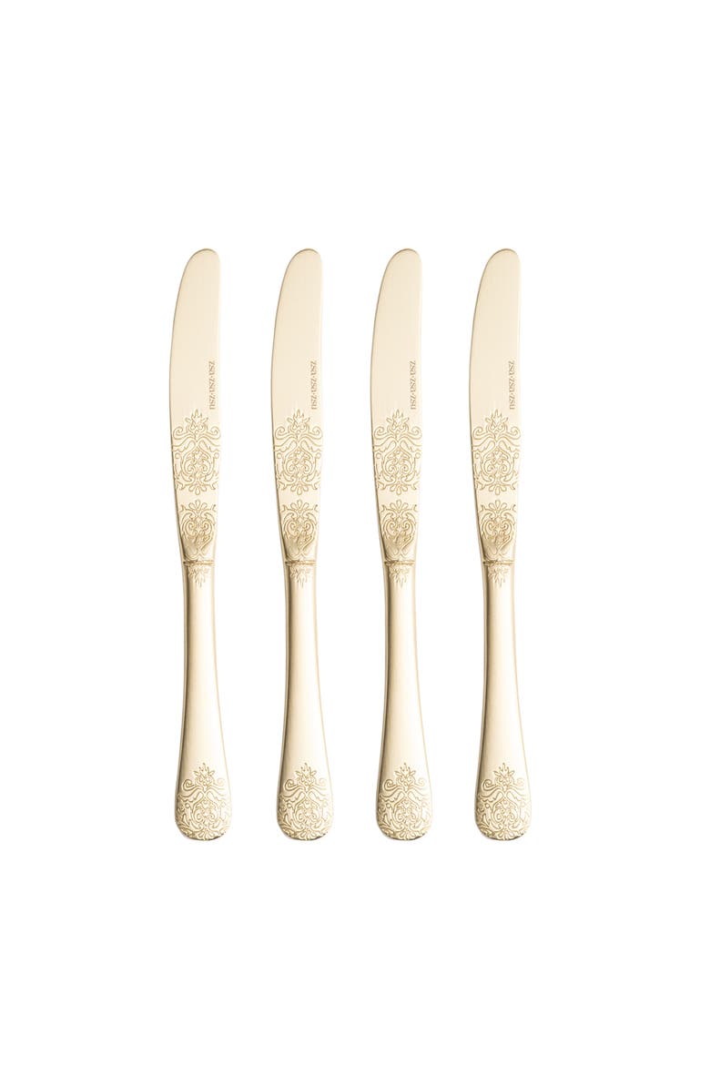 Dume Patterned Stainless Steel Dessert Knife Set of 4, Alternate, color, Champagne