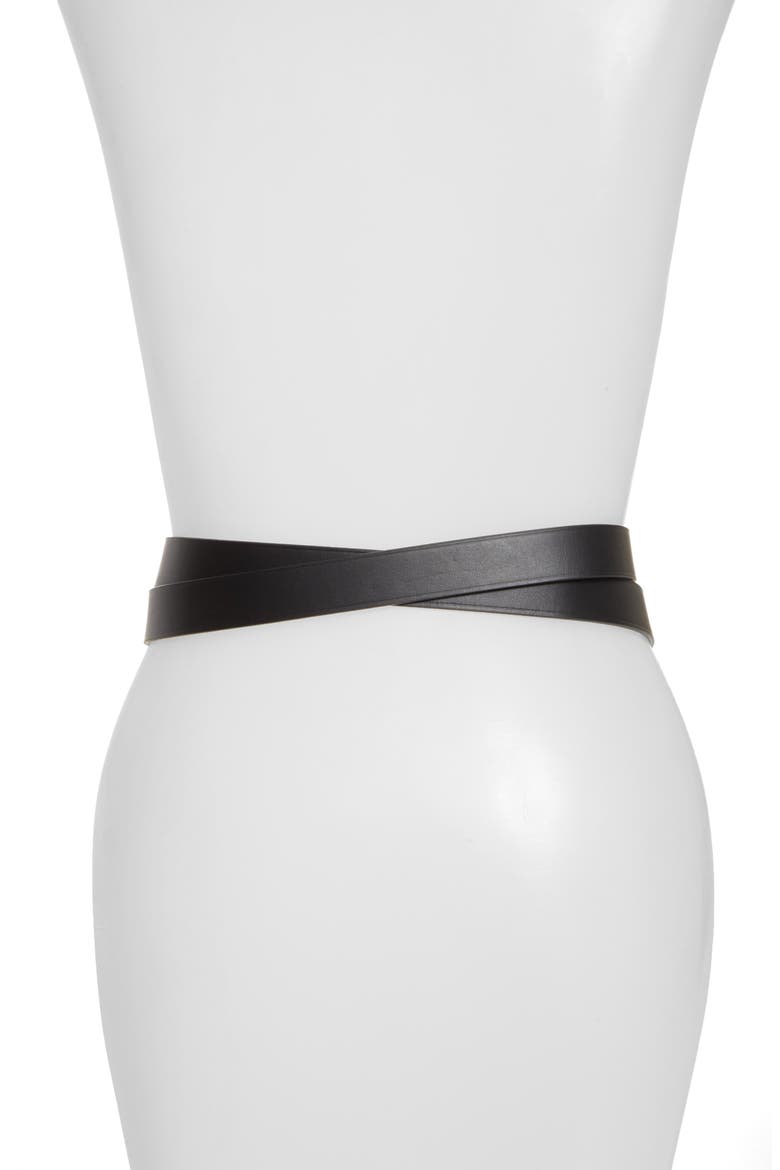 Leather Double Wrap Belt, Alternate, color, NOIR