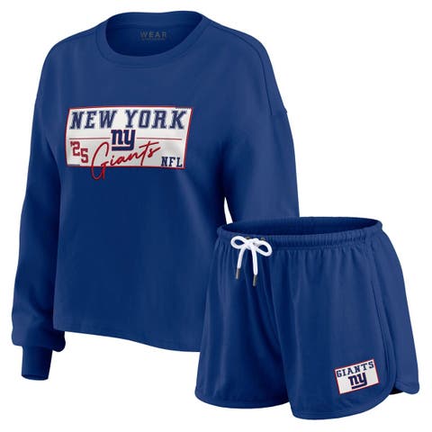 Women's WEAR by Erin Andrews Royal New York Giants Heavy Rugby Jersey Long Sleeve T-Shirt & Shorts Lounge Set