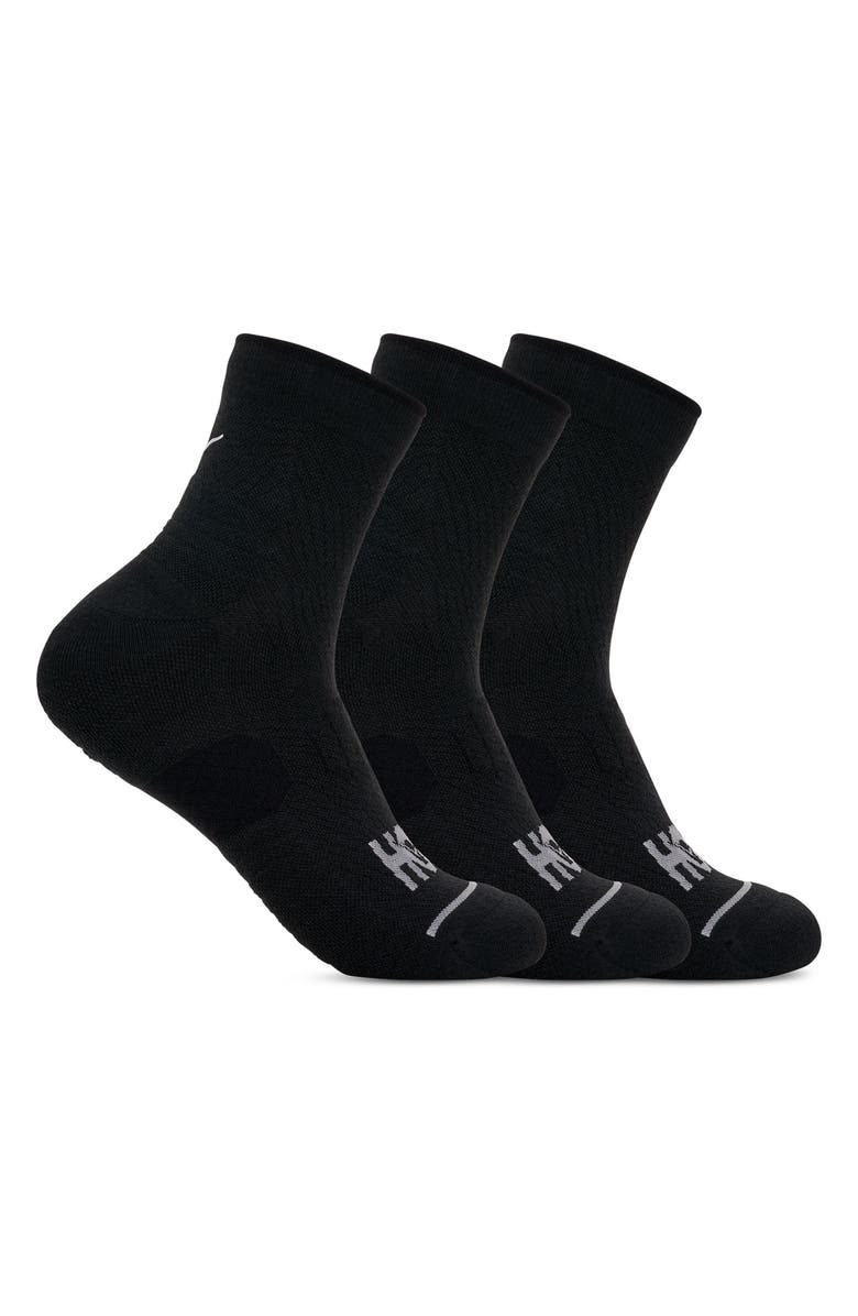 HOKA Run 3-Pack Quarter Socks, Main, color, Black / Black / Black