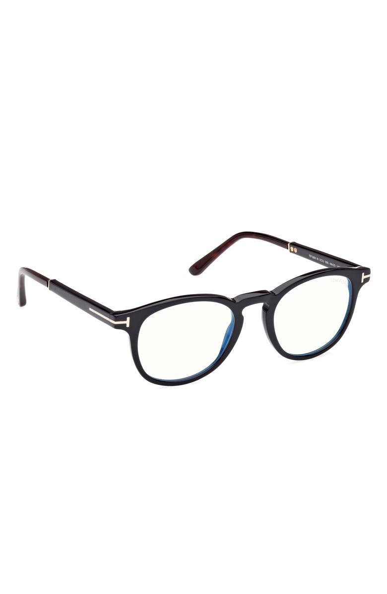 TOM FORD 49mm Round Blue Light Blocking Optical Glasses, Alternate, color, 