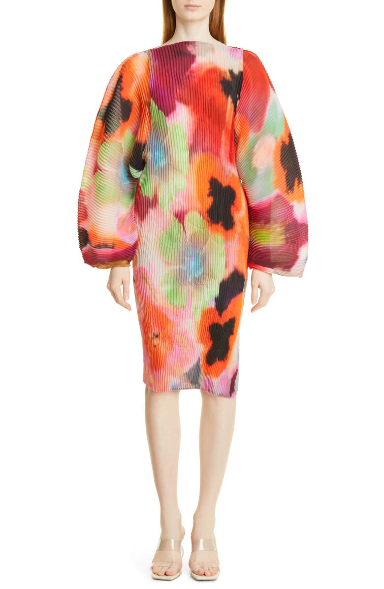 Julia Heuer Ramo Floral Print Plissé Pleated Dress, Main, color, 