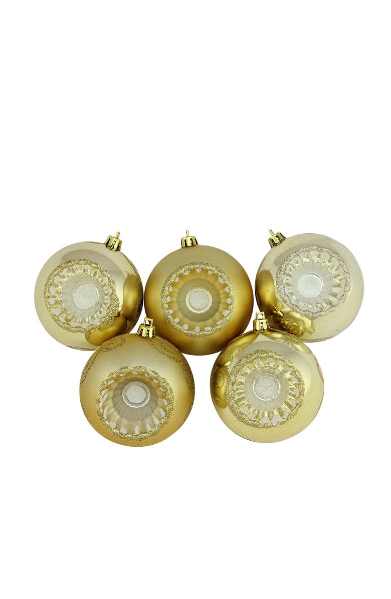 Northlight Shatterproof 2-Finish Retro Reflector Christmas Ball Ornaments - 3.25" (80mm) - Gold - 5ct, Main, color, 