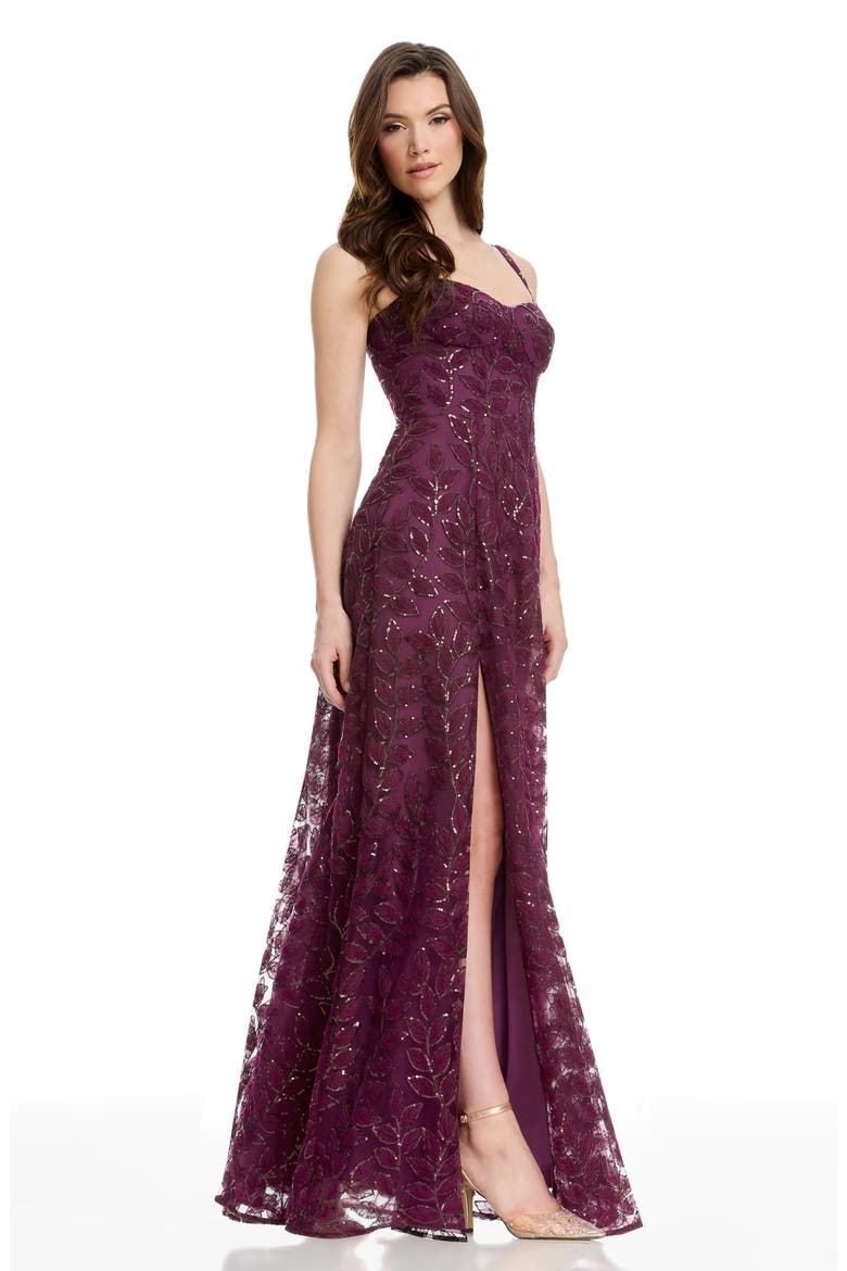 Piper Sequin Embroidered Gown, Alternate, color, DARK CHERRY