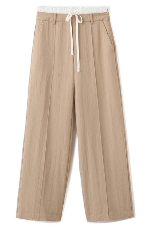 Pleat Front Wide Leg Pants