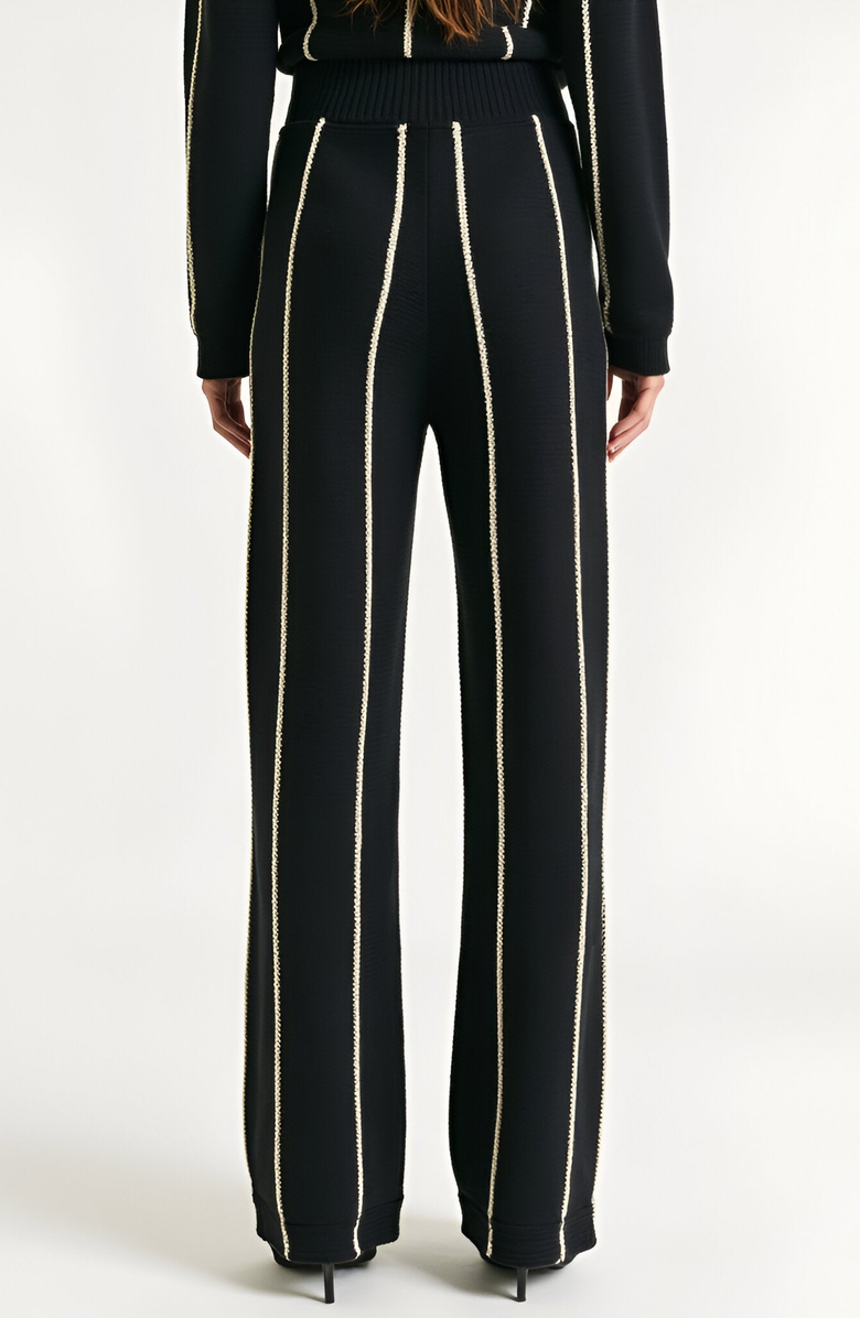 Modenaire Wide Leg Knit Pants with Contrasting Vertical Stripe and Ribbed Waistband, Alternate, color, 