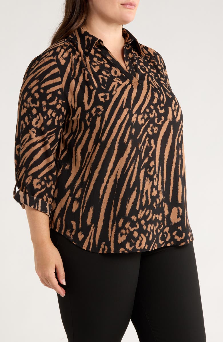 AK ANNE KLEIN Print Johnny Collar Top, Alternate, color,