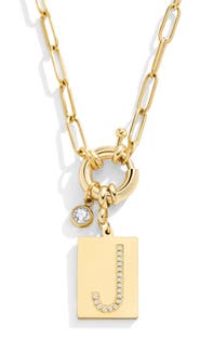 Mint & Lily Pave Initial Pendant with Paperclip Chain Necklace