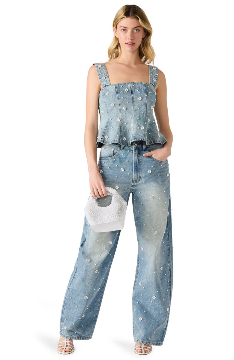Steve Madden Fiorella Beaded Peplum Denim Tank, Alternate, color,