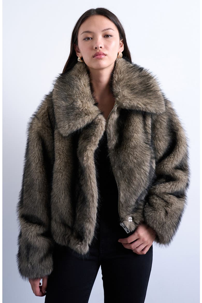 Faux Fur Bomber Jacket, Main, color, BEIGE