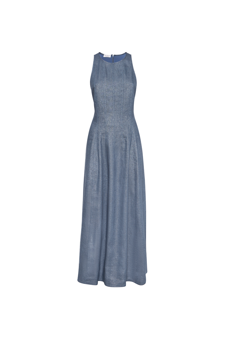 Linen and virgin wool twill dress, Main, color, Dark Denim