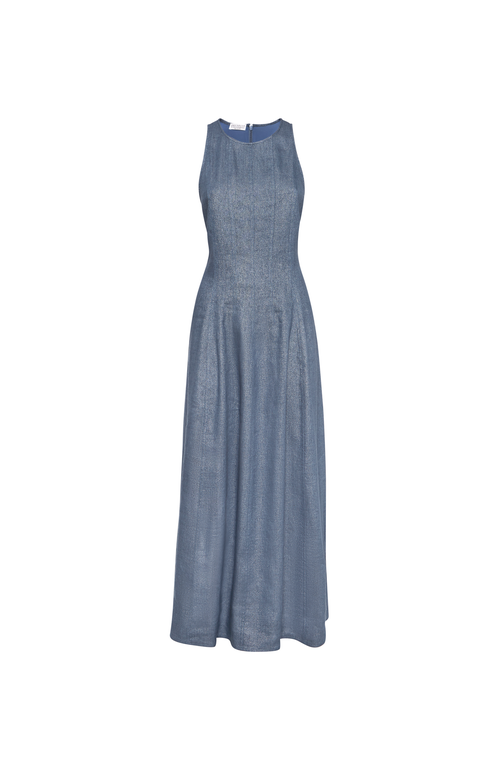 Brunello Cucinelli Linen And Virgin Wool Twill Dress In Blue