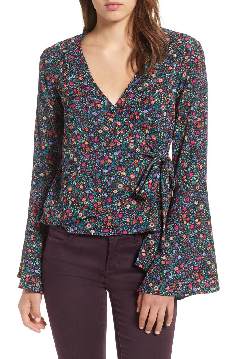 Chloe & Katie Bell Sleeve Wrap Top, Main, color,