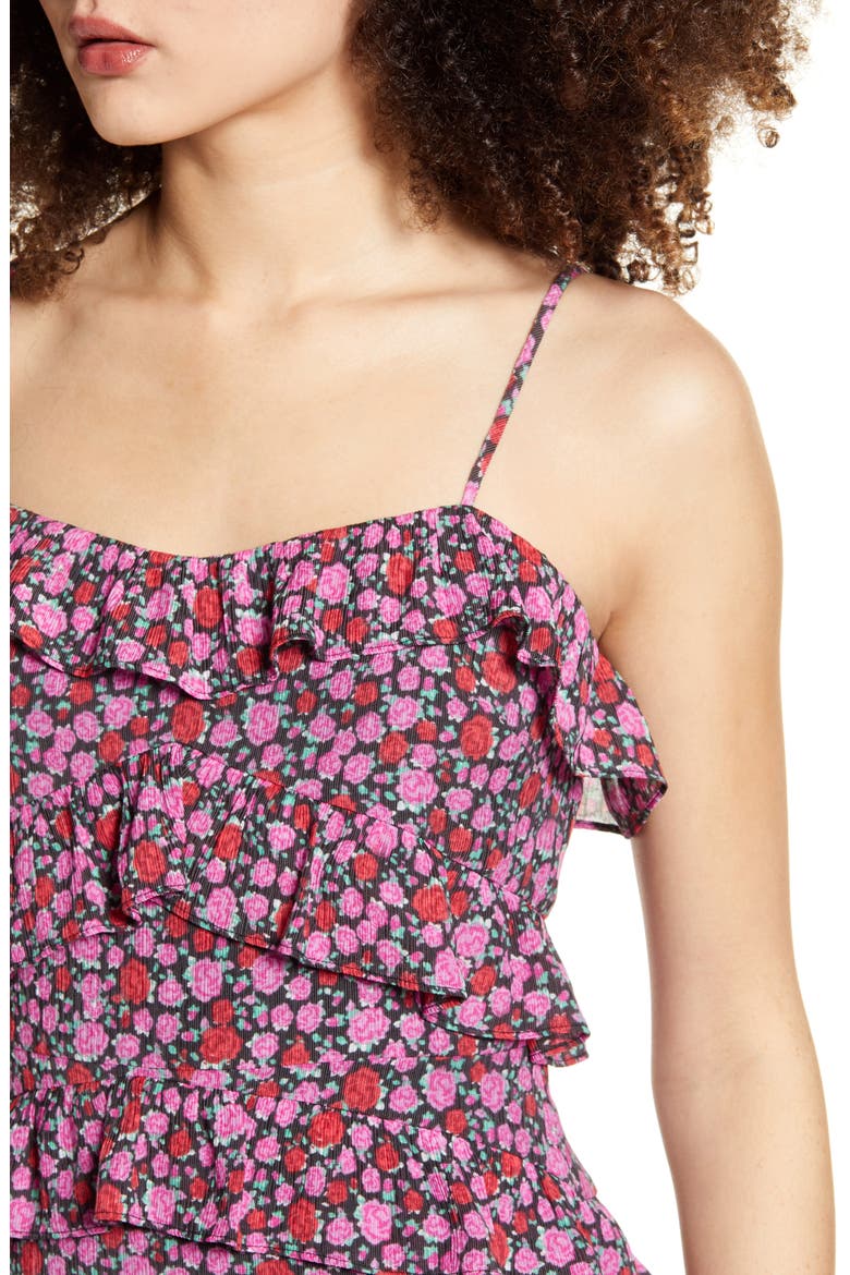 Floral Ruffle Tiered Minidress, Alternate, color, BLACK PINK FLORAL