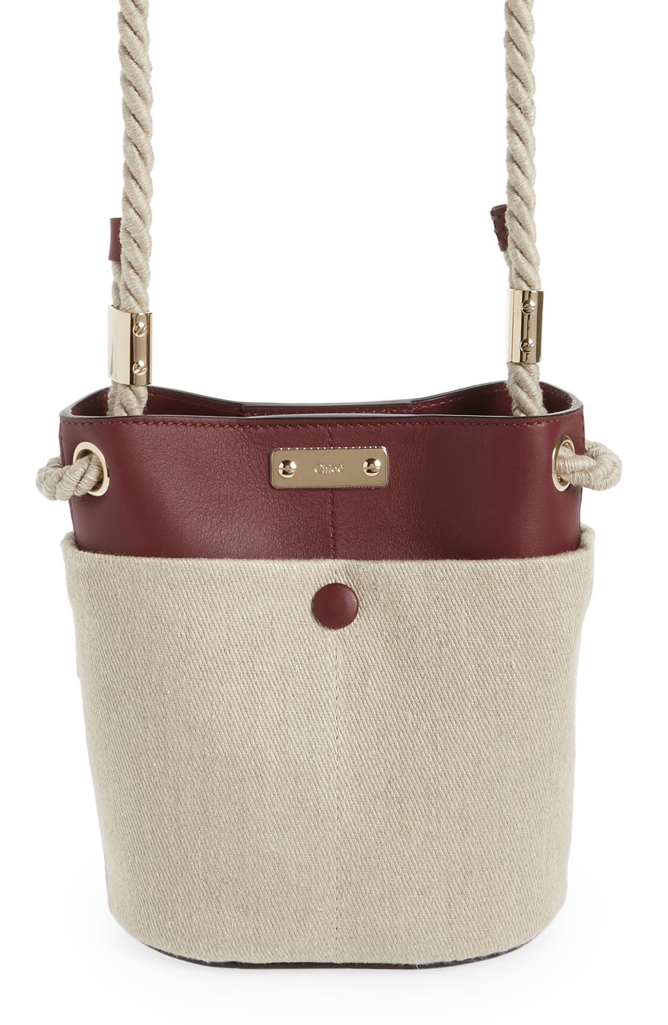 Chloé Key Small Linen & Leather Bucket Bag, Main, color, 