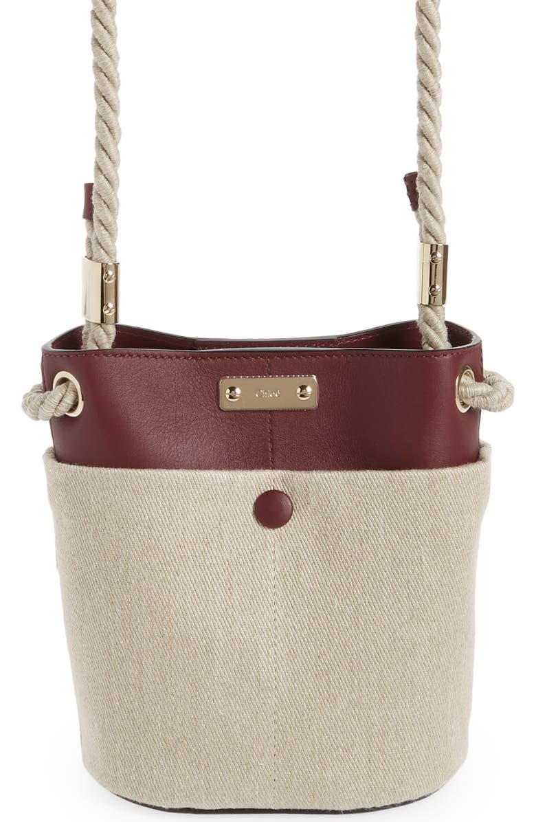 Chloé Key Small Linen & Leather Bucket Bag, Main, color,