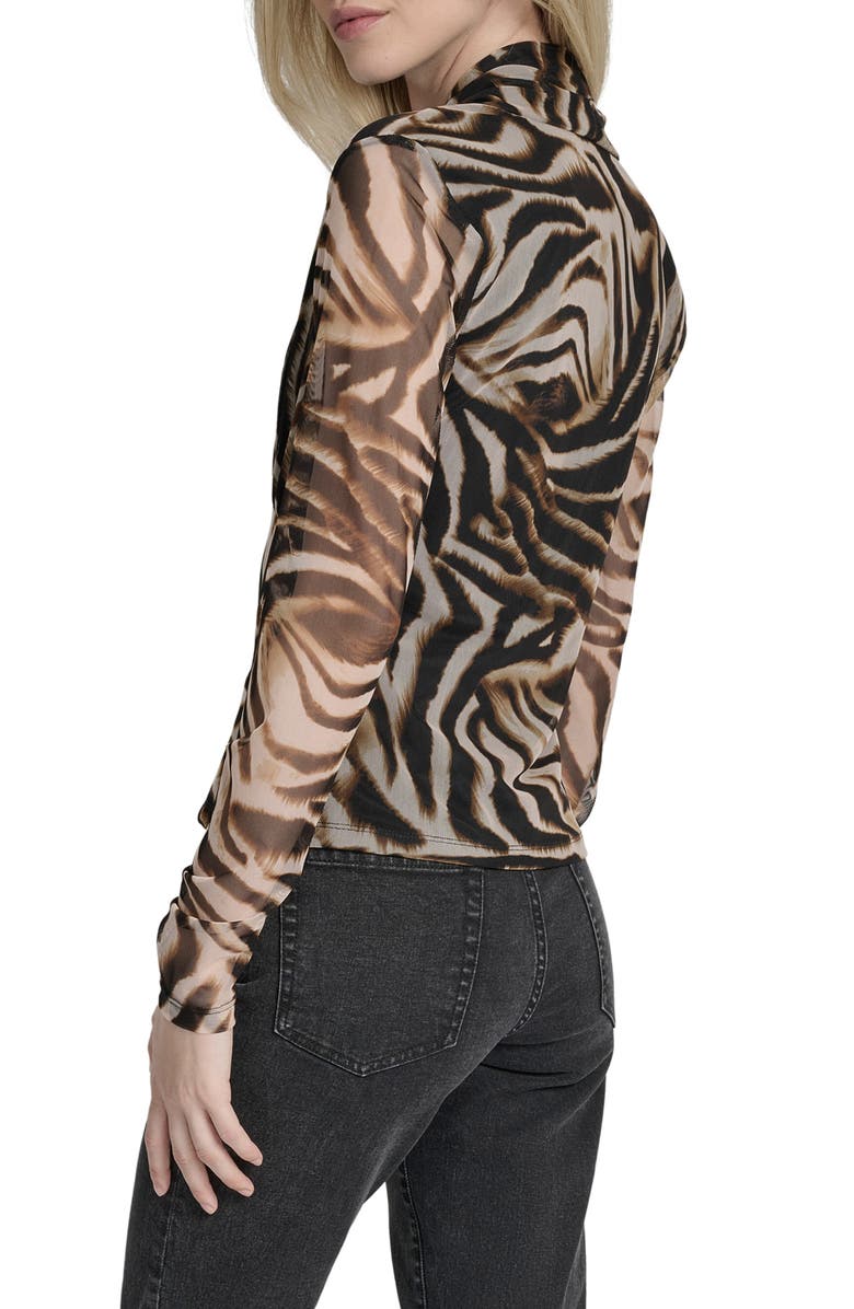 DKNY Zebra Print Long Sleeve Mesh Shirt, Alternate, color, Blurred Zebra