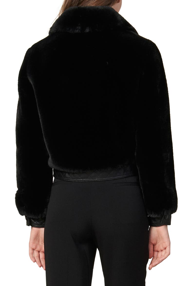 Fauny Faux Fur Leather Detail Bomber Jacket, Alternate, color, BLACK