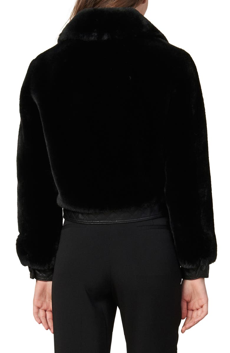 SANDRO Fauny Faux Fur Leather Detail Bomber Jacket, Alternate, color, 