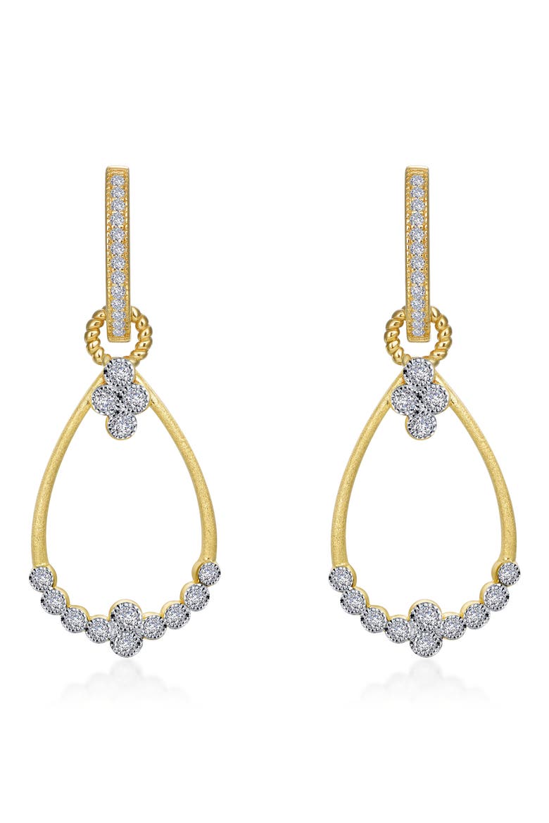 Gold Plated Sterling Silver Open Pear Shape Simulated Diamond Dangle Earrings, Main, color, WHITE
