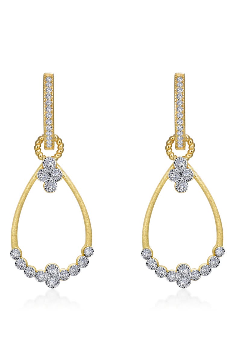 Lafonn Gold Plated Sterling Silver Open Pear Shape Simulated Diamond Dangle Earrings, Main, color, White