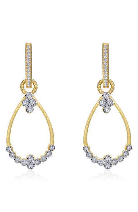 Gold Plated Sterling Silver Open Pear Shape Simulated Diamond Dangle Earrings