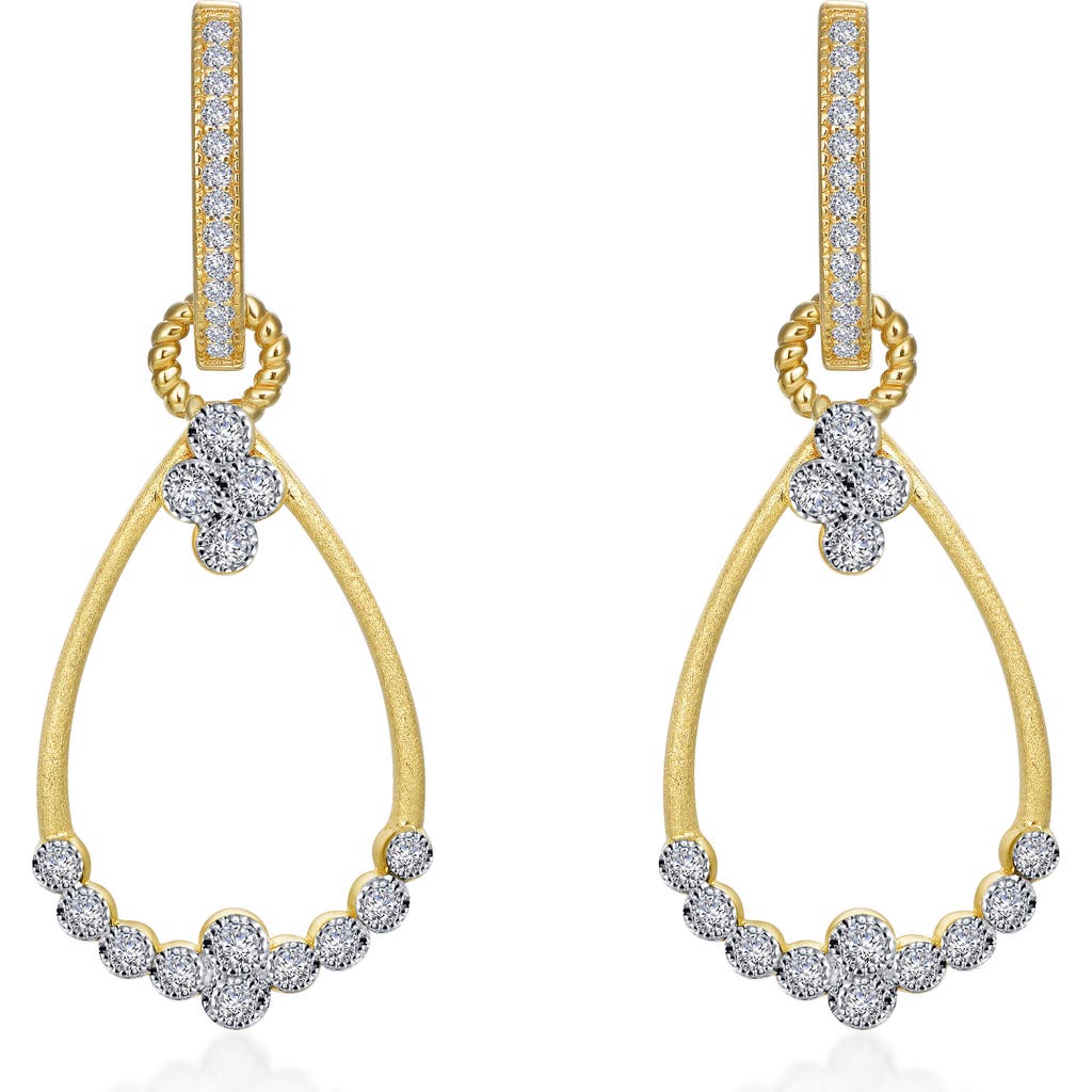 Lafonn Gold Plated Sterling Silver Open Pear Shape Simulated Diamond Dangle Earrings In White
