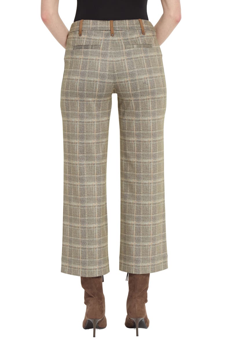 Livia Plaid High Waist Crop Wide Leg Ponte Pants, Alternate, color, SMOKED GREEN PLAID