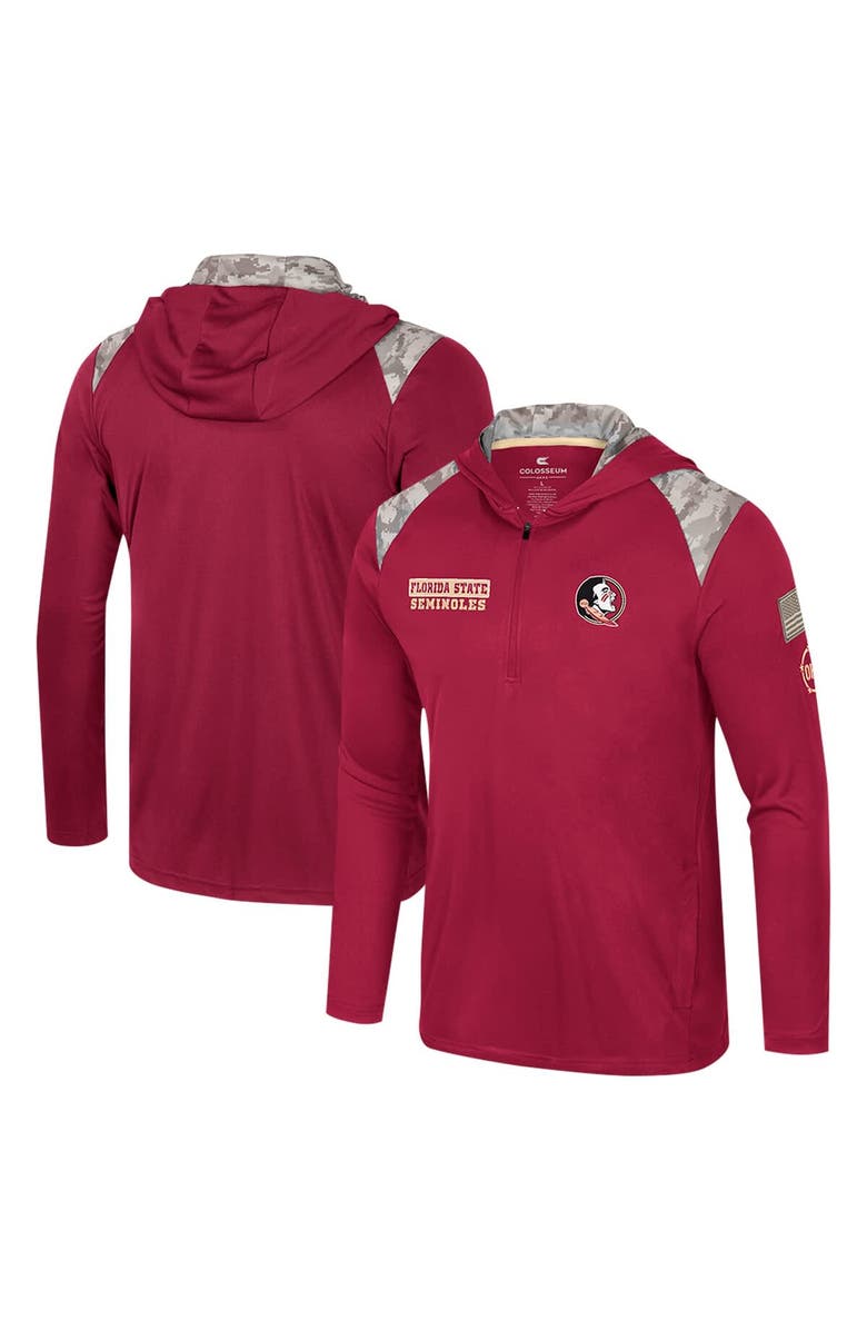 COLOSSEUM Men's Colosseum Garnet Florida State Seminoles OHT Military Appreciation Quarter-Zip Hoodie Jacket, Main, color, 
