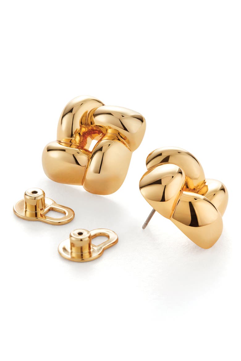 Small Woven Square Earrings, Alternate, color, HIGH POLISH GOLD